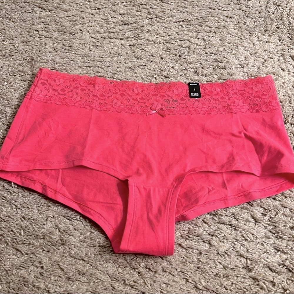 Torrid Pink Cotton Mid-Rise Lace Detail Boyshort Panty Underwear - size 1